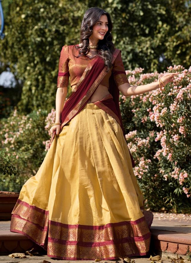 Kanchipuram Cream Traditional Wear Weaving Lehenga Choli